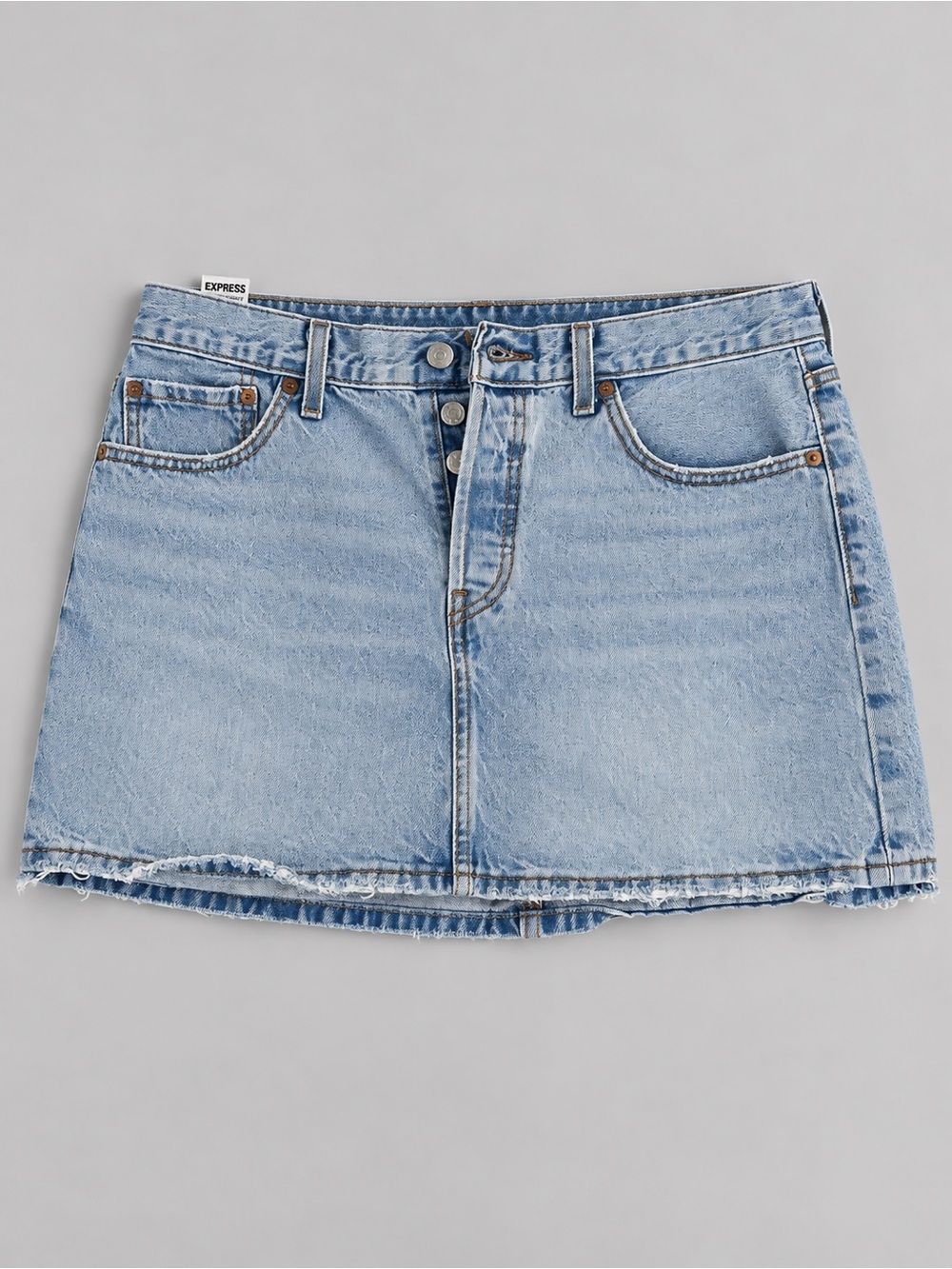 Express Light Blue Denim Button-Front Mini Skirt